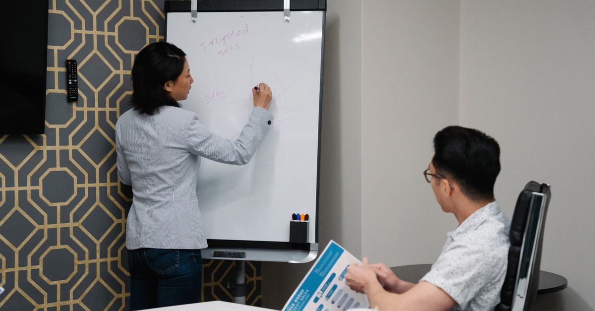 Sales funnel concept on a whiteboard with sticky notes